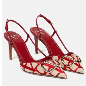 Valentino Garavani Red and Cream Slingback Heels - Copy
